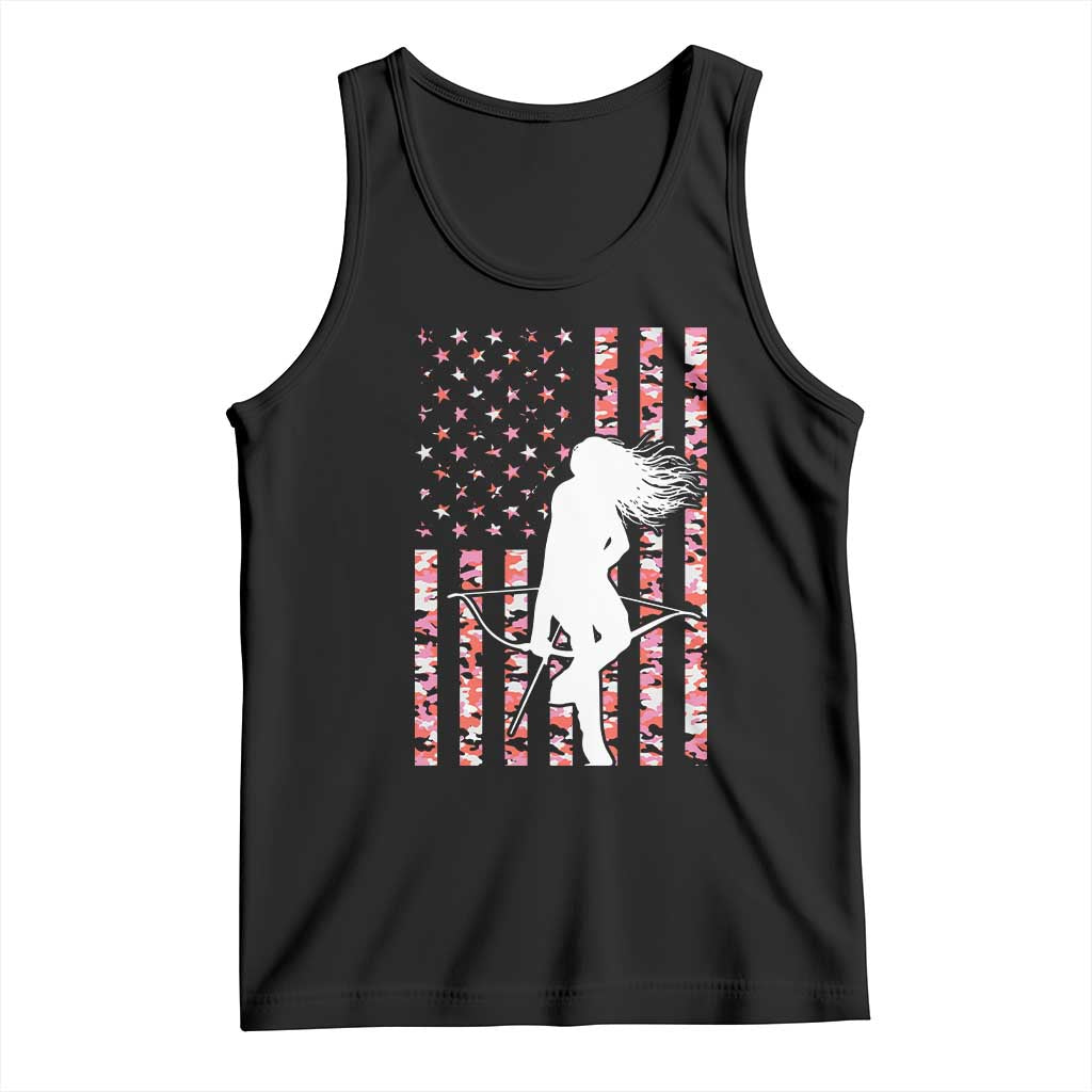 Patriotic Women Bow Hunter Tank Top American Flag Pink Camo Gift - Wonder Print Shop