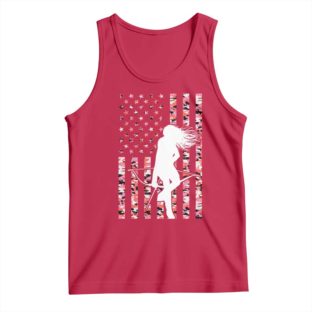 Patriotic Women Bow Hunter Tank Top American Flag Pink Camo Gift - Wonder Print Shop