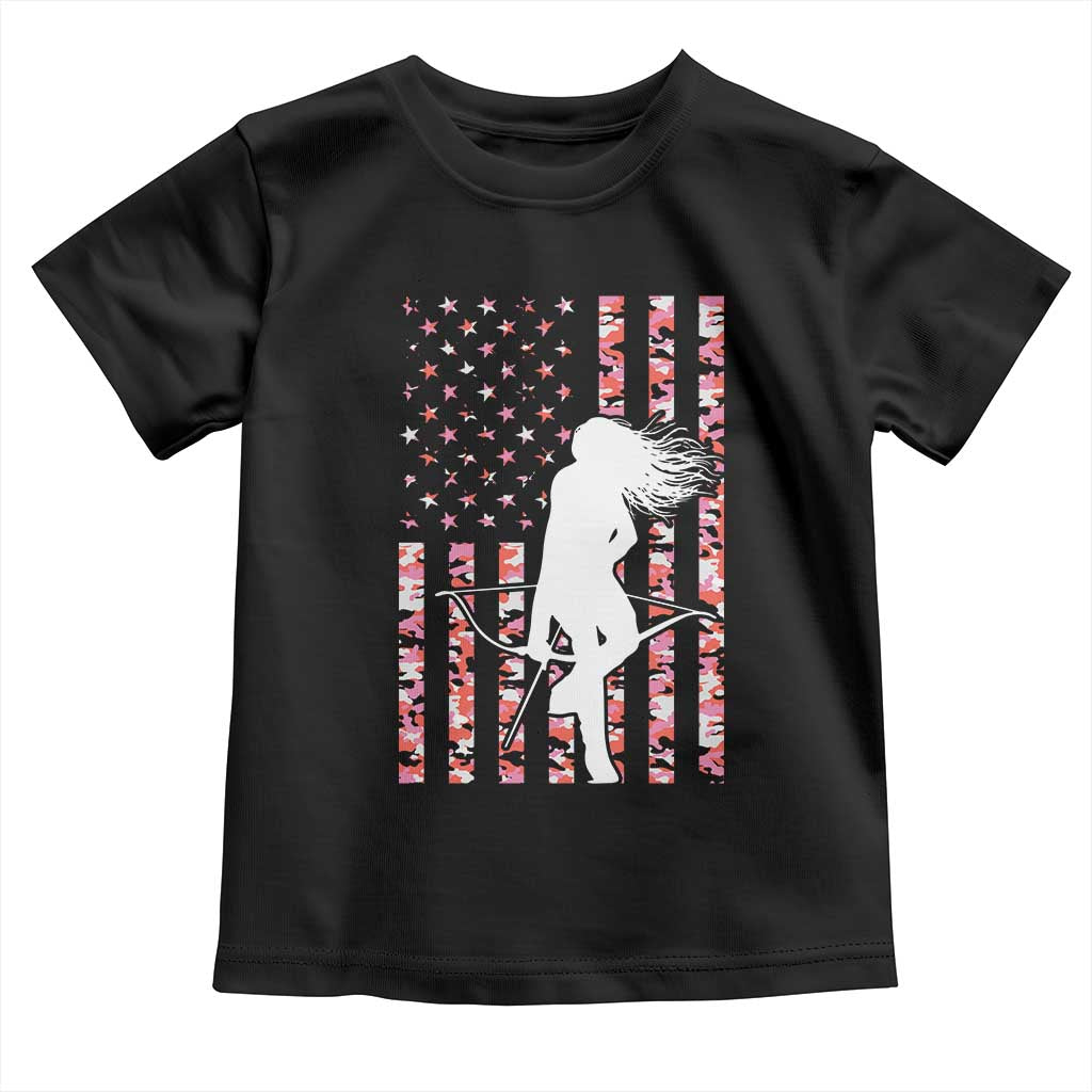 Patriotic Women Bow Hunter Toddler T Shirt American Flag Pink Camo Gift - Wonder Print Shop