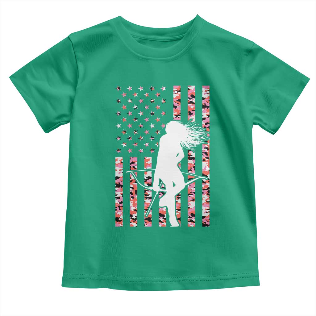 Patriotic Women Bow Hunter Toddler T Shirt American Flag Pink Camo Gift - Wonder Print Shop