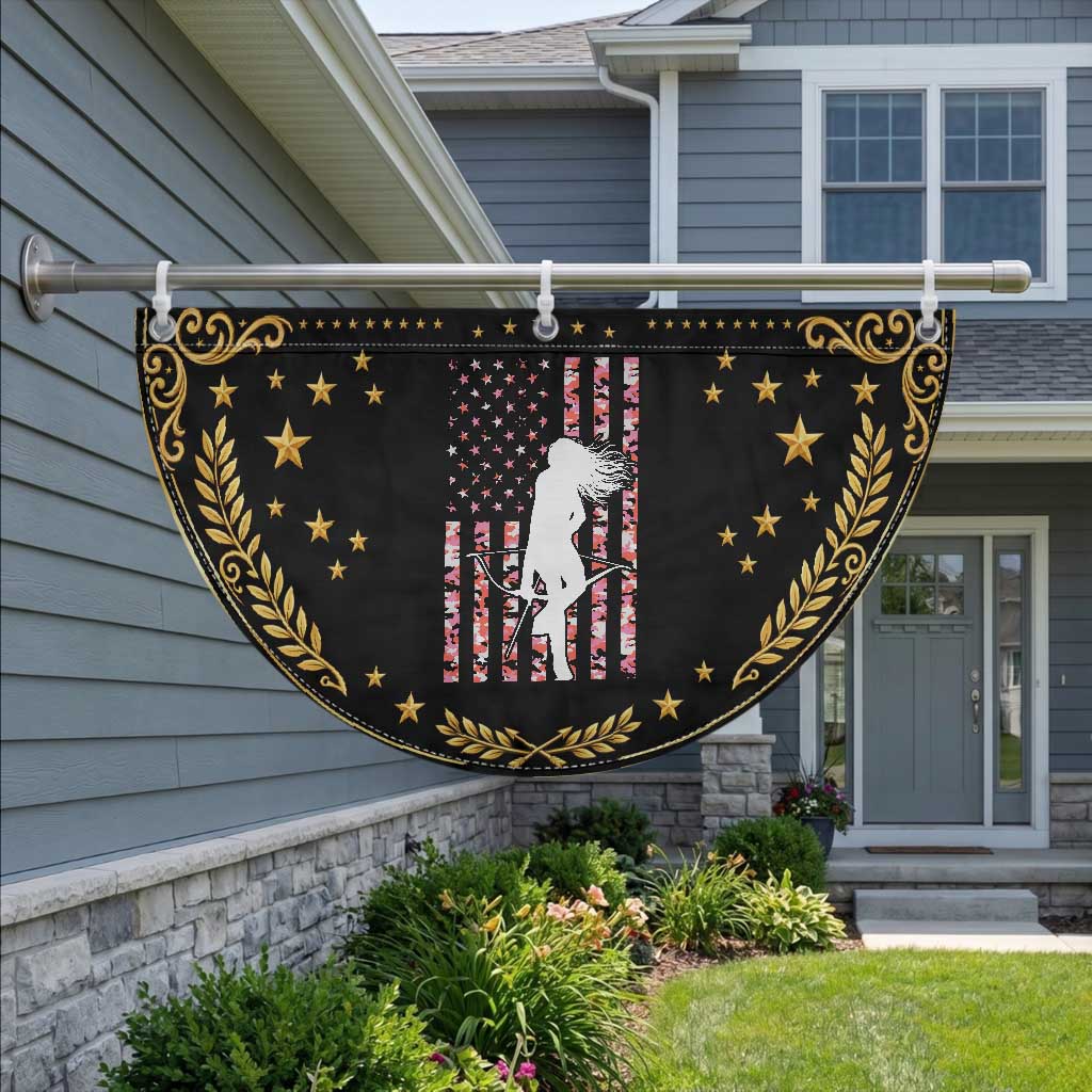 Women Bow Hunter Patriotic Fan Flag American Flag Pink Camo Gift