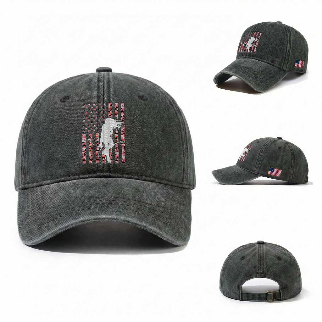 Patriotic Women Bow Hunter Washed Cotton Baseball Cap American Flag Pink Camo Gift