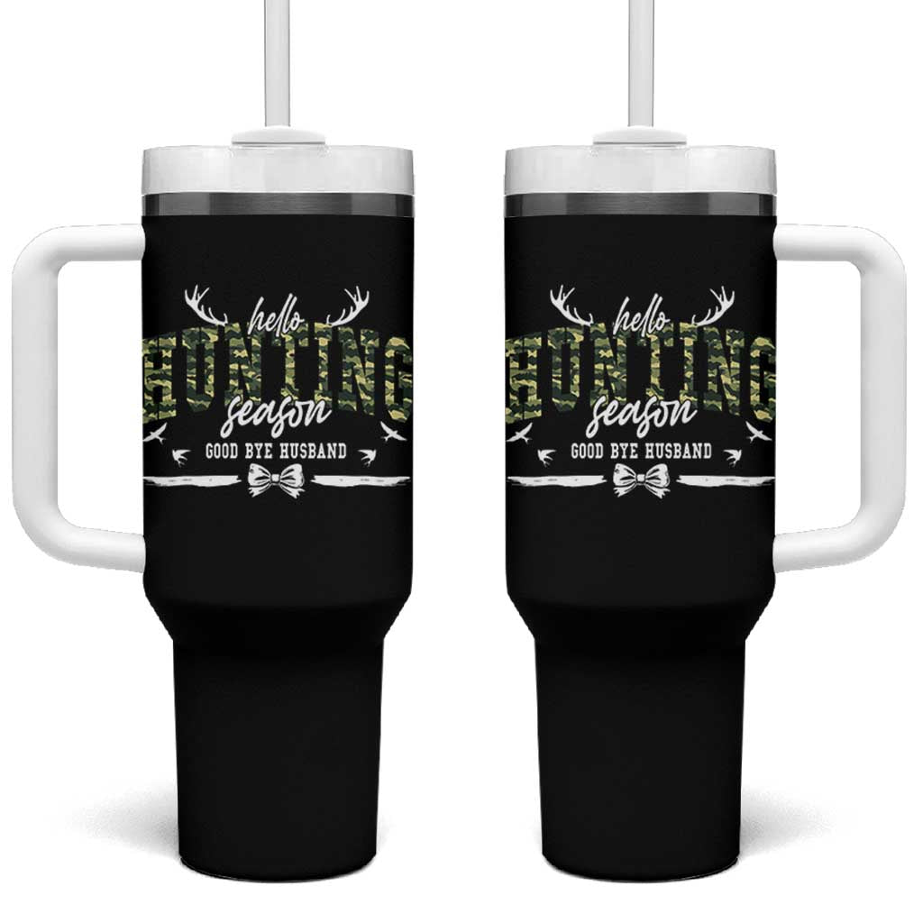 Funny Hunting Lover Tumbler With Handle Hello Hunting Season Goodbye Husband - Wonder Print Shop