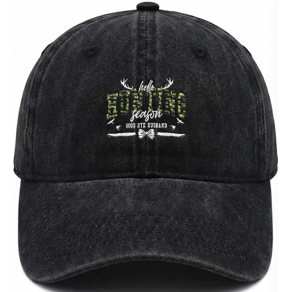 Funny Hunting Lover Washed Cotton Baseball Cap Hello Hunting Season Goodbye Husband
