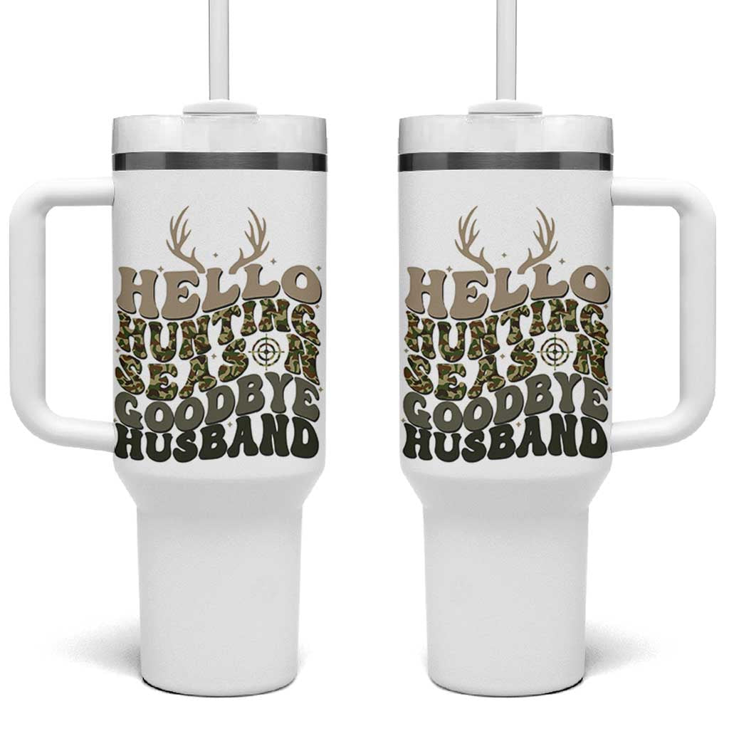 Hello Hunting Season Goodbye Husband Tumbler With Handle Funny Hunter Wife Gift - Wonder Print Shop