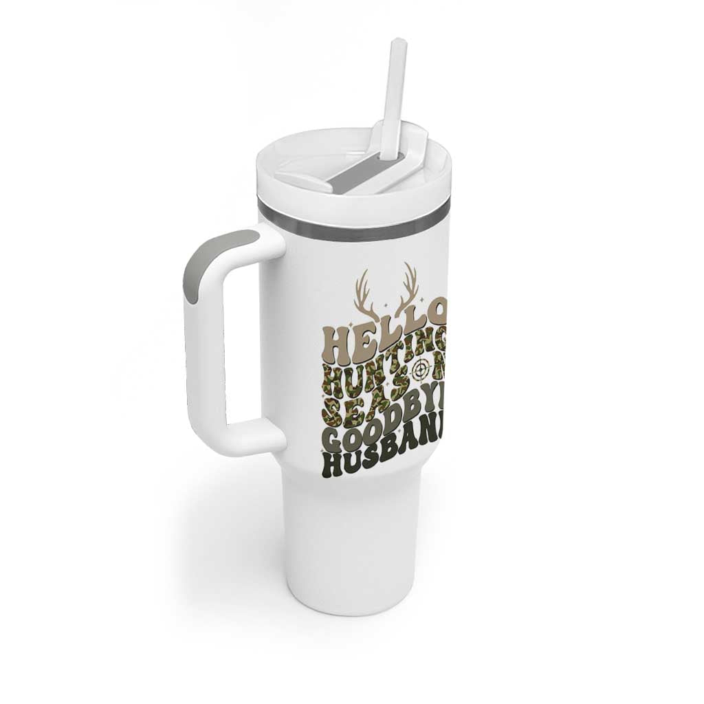 Hello Hunting Season Goodbye Husband Tumbler With Handle Funny Hunter Wife Gift - Wonder Print Shop