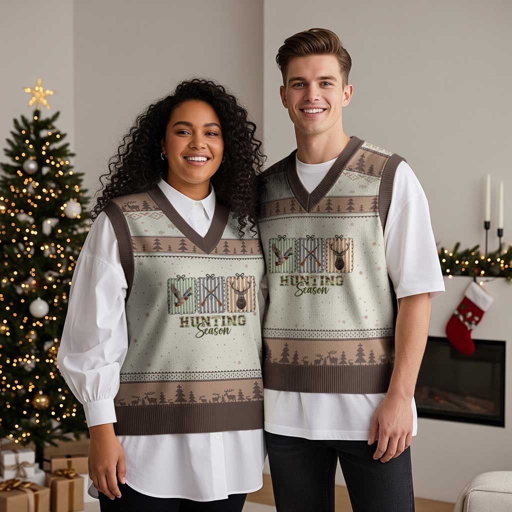 Hunting Season V-Neck Knit Sweater Vest Funny Hunter Wife Gift - Wonder Print Shop