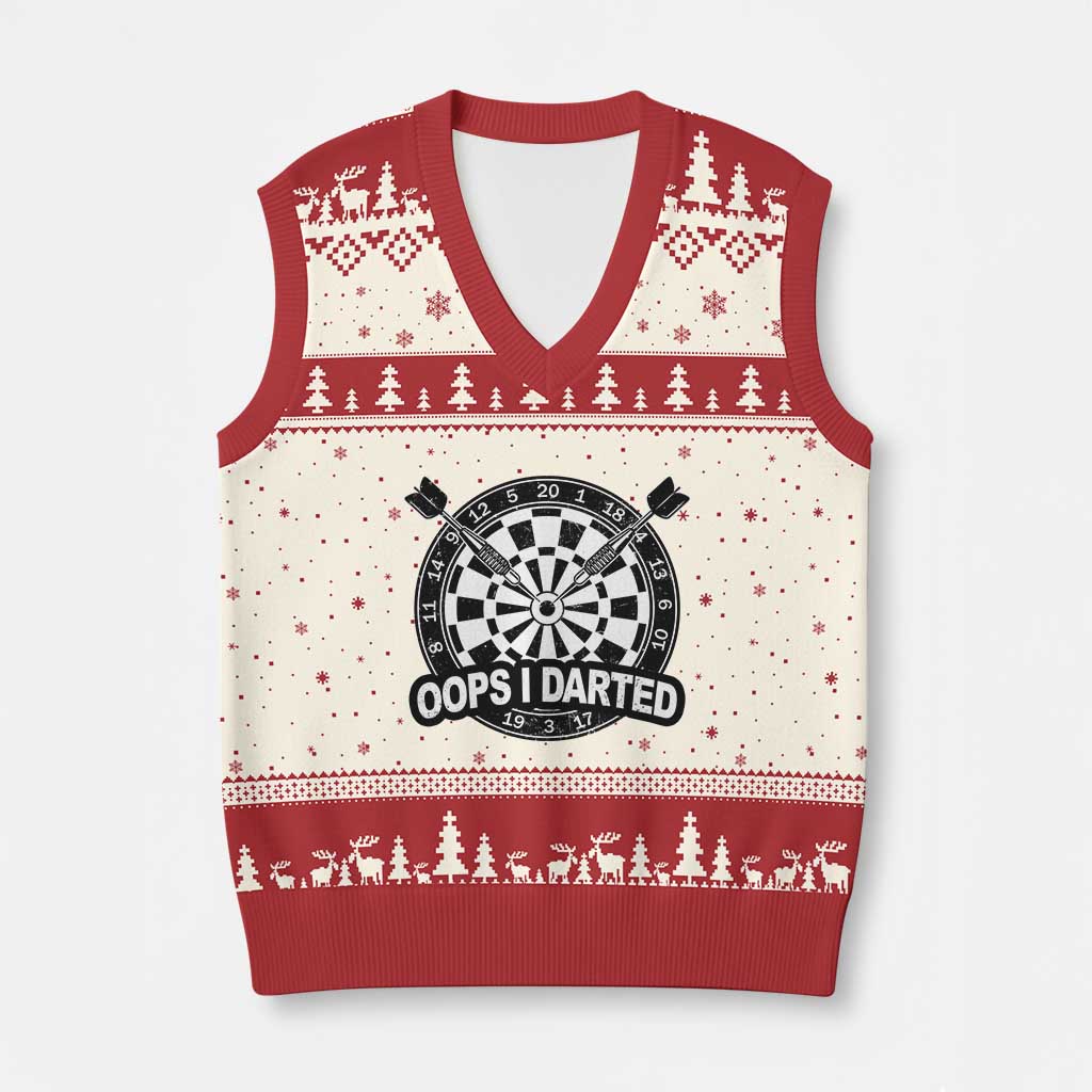 Funny Oops I Darted V-Neck Knit Sweater Vest Sarcastic Dartist Darts Lover Gift - Wonder Print Shop