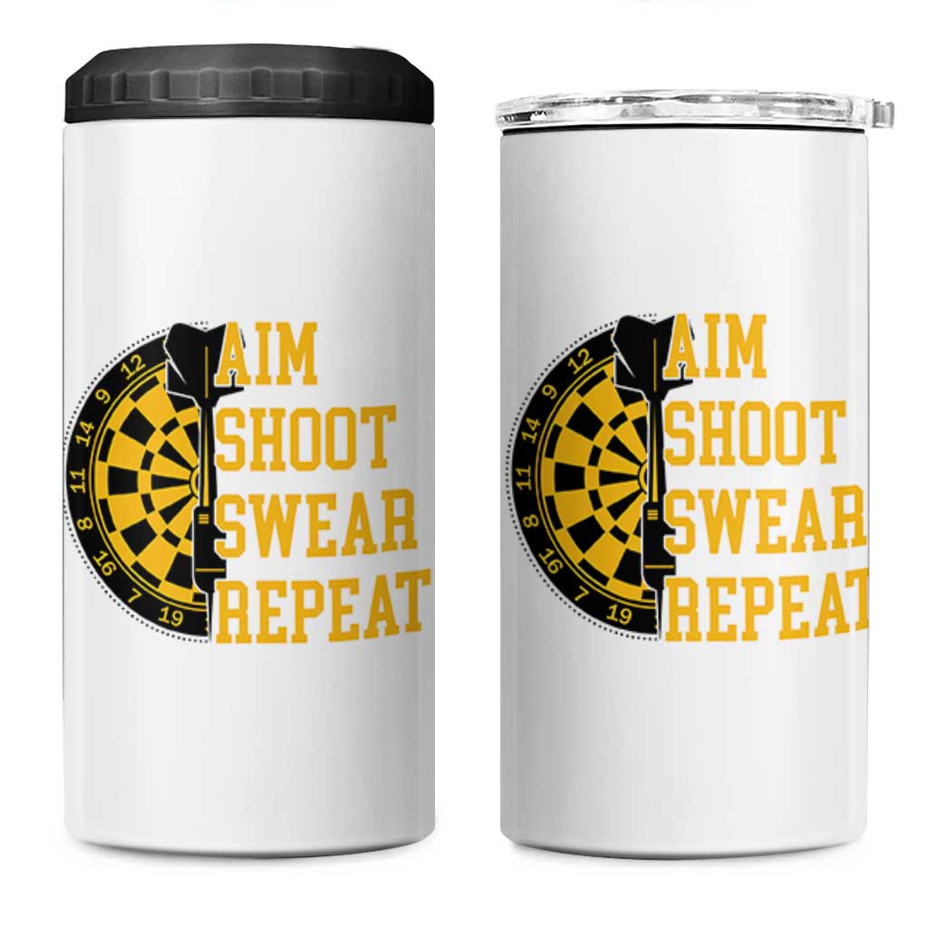 Funny Darts Retro Vintage 4 in 1 Can Cooler Tumbler Aim Shoot Swear Repeat Dartist Gift - Wonder Print Shop