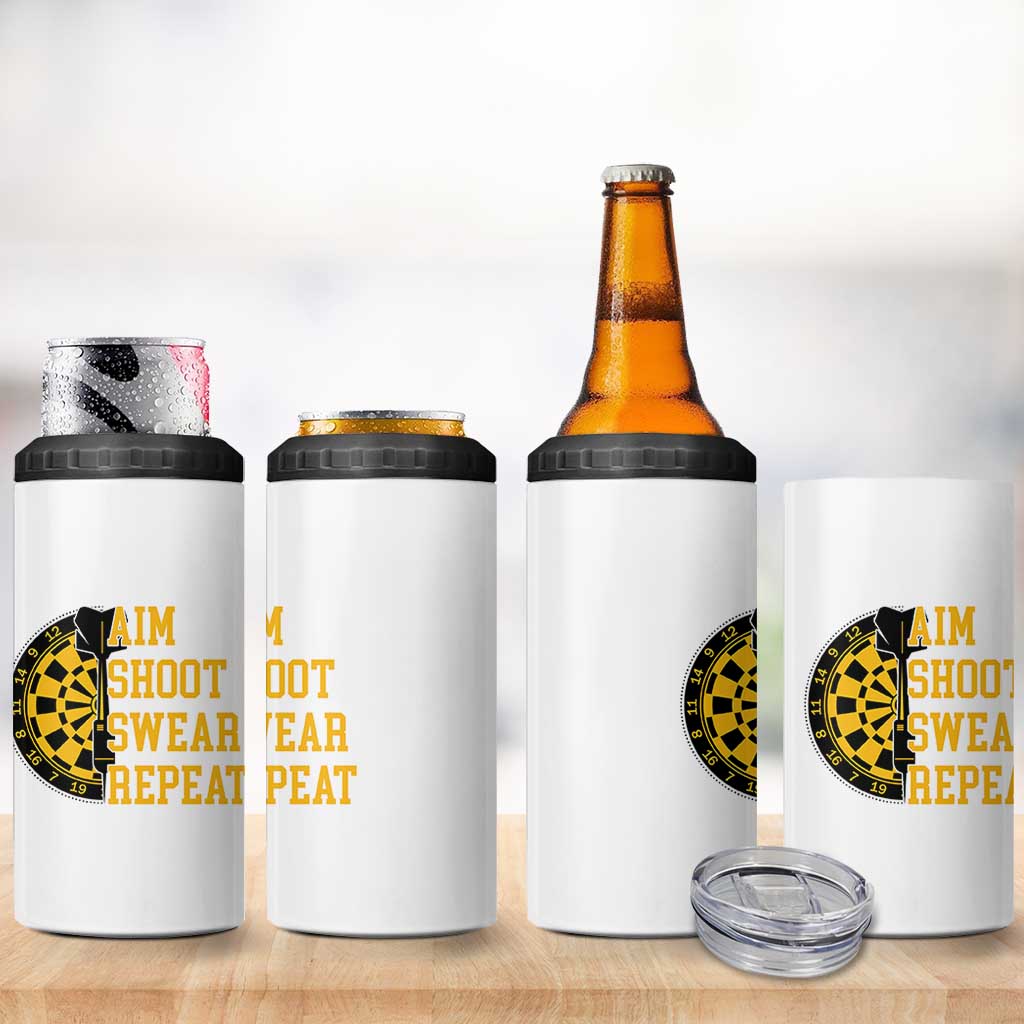 Funny Darts Retro Vintage 4 in 1 Can Cooler Tumbler Aim Shoot Swear Repeat Dartist Gift - Wonder Print Shop