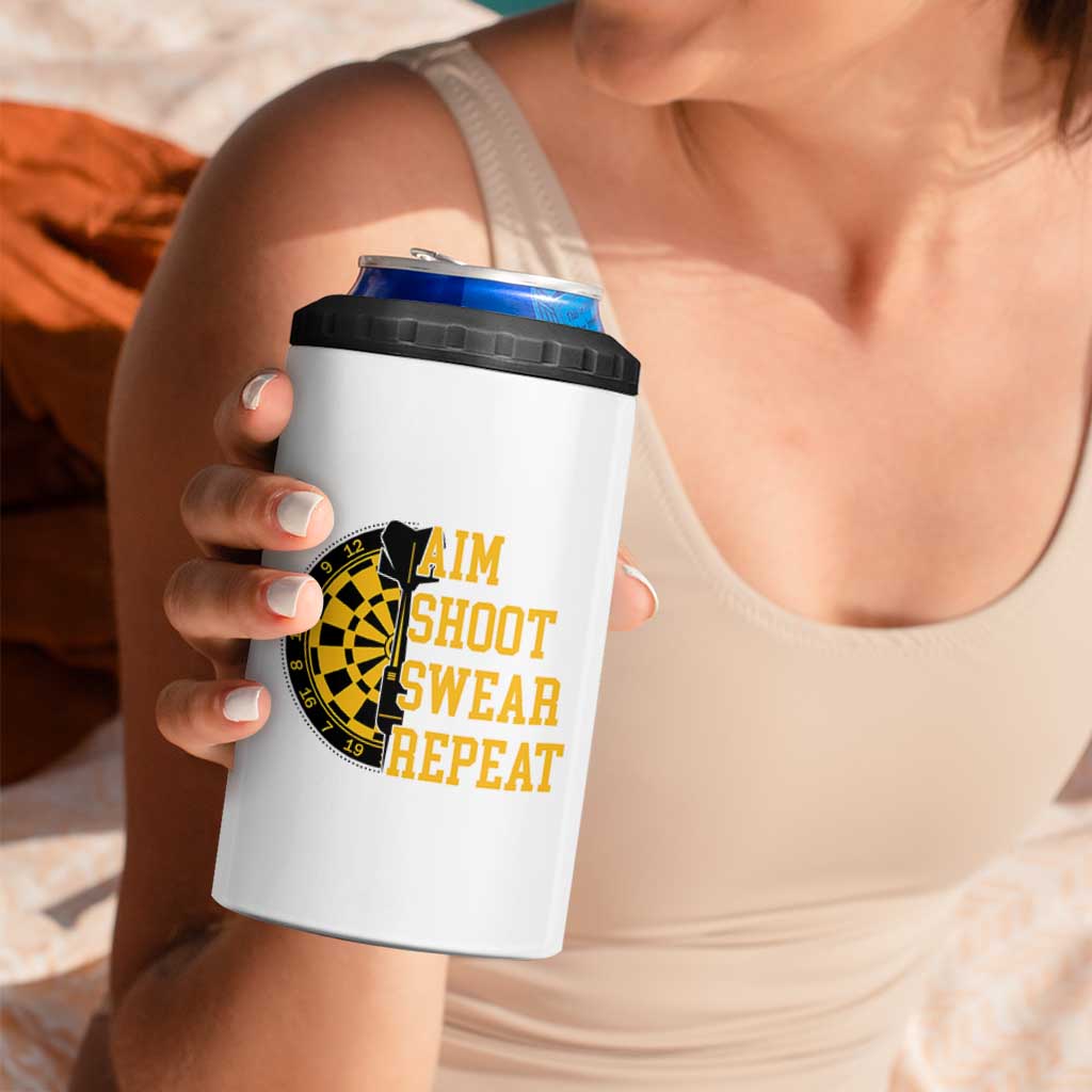 Funny Darts Retro Vintage 4 in 1 Can Cooler Tumbler Aim Shoot Swear Repeat Dartist Gift - Wonder Print Shop