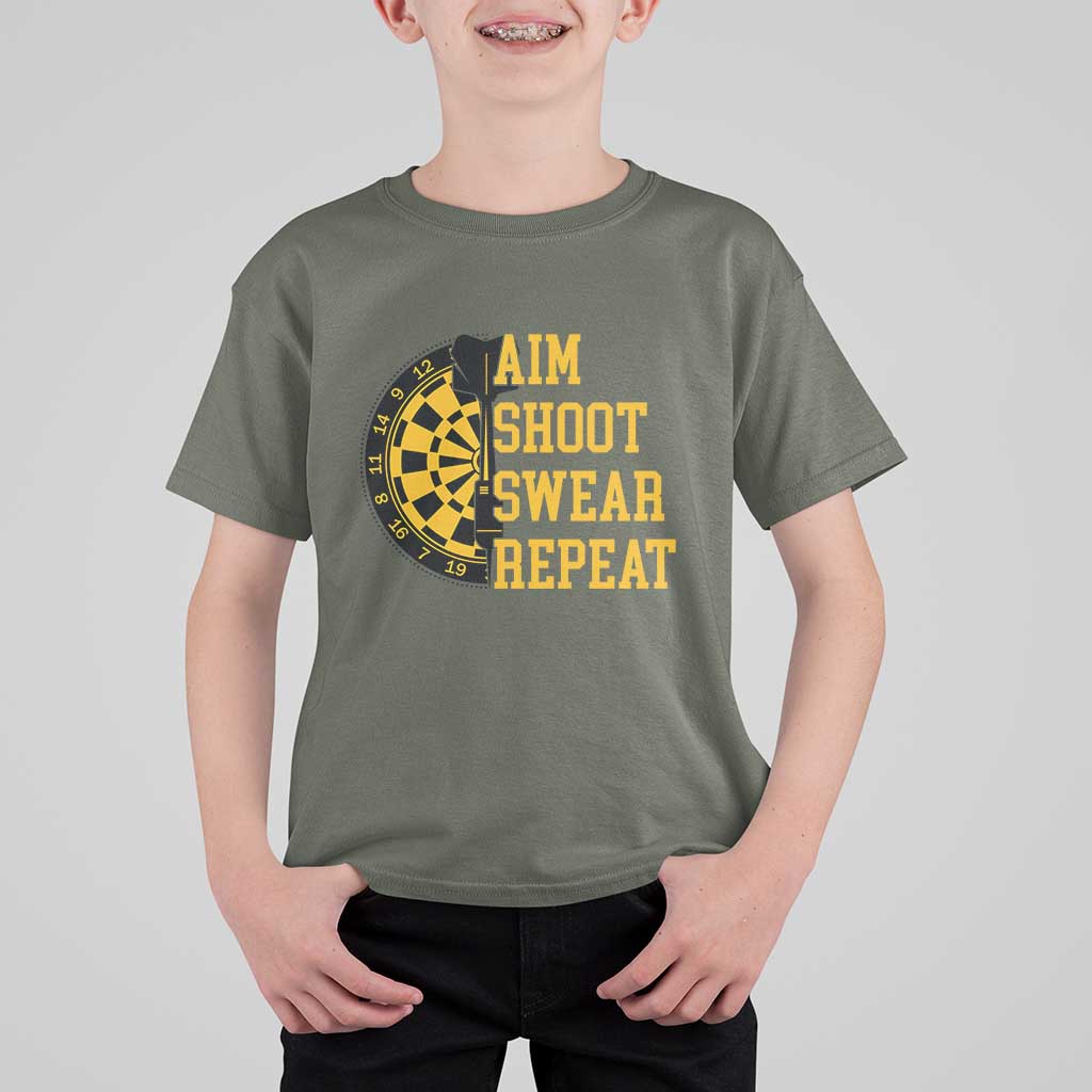 Funny Darts Retro Vintage T Shirt For Kid Aim Shoot Swear Repeat Dartist Gift - Wonder Print Shop