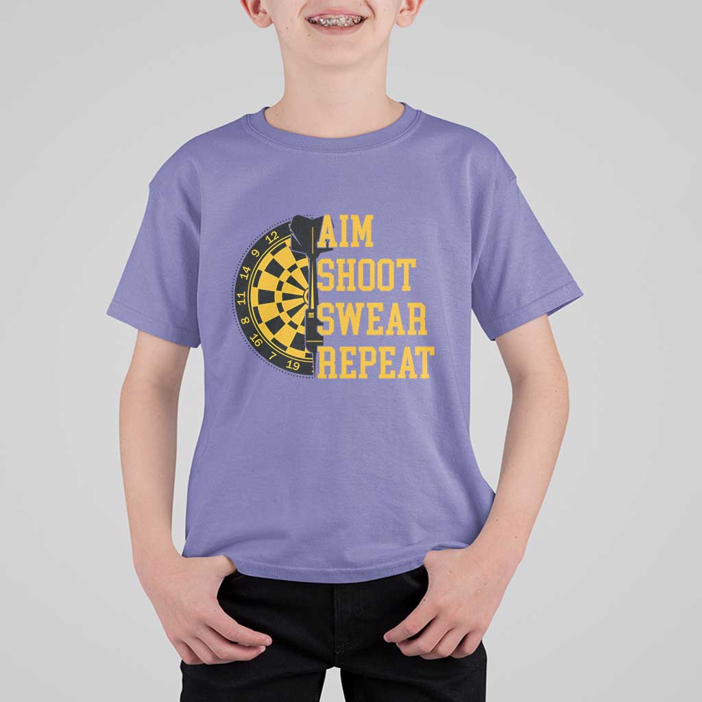 Funny Darts Retro Vintage T Shirt For Kid Aim Shoot Swear Repeat Dartist Gift - Wonder Print Shop
