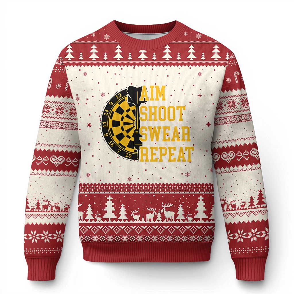 Funny Darts Retro Vintage Ugly Christmas Sweater Aim Shoot Swear Repeat Dartist Gift - Wonder Print Shop