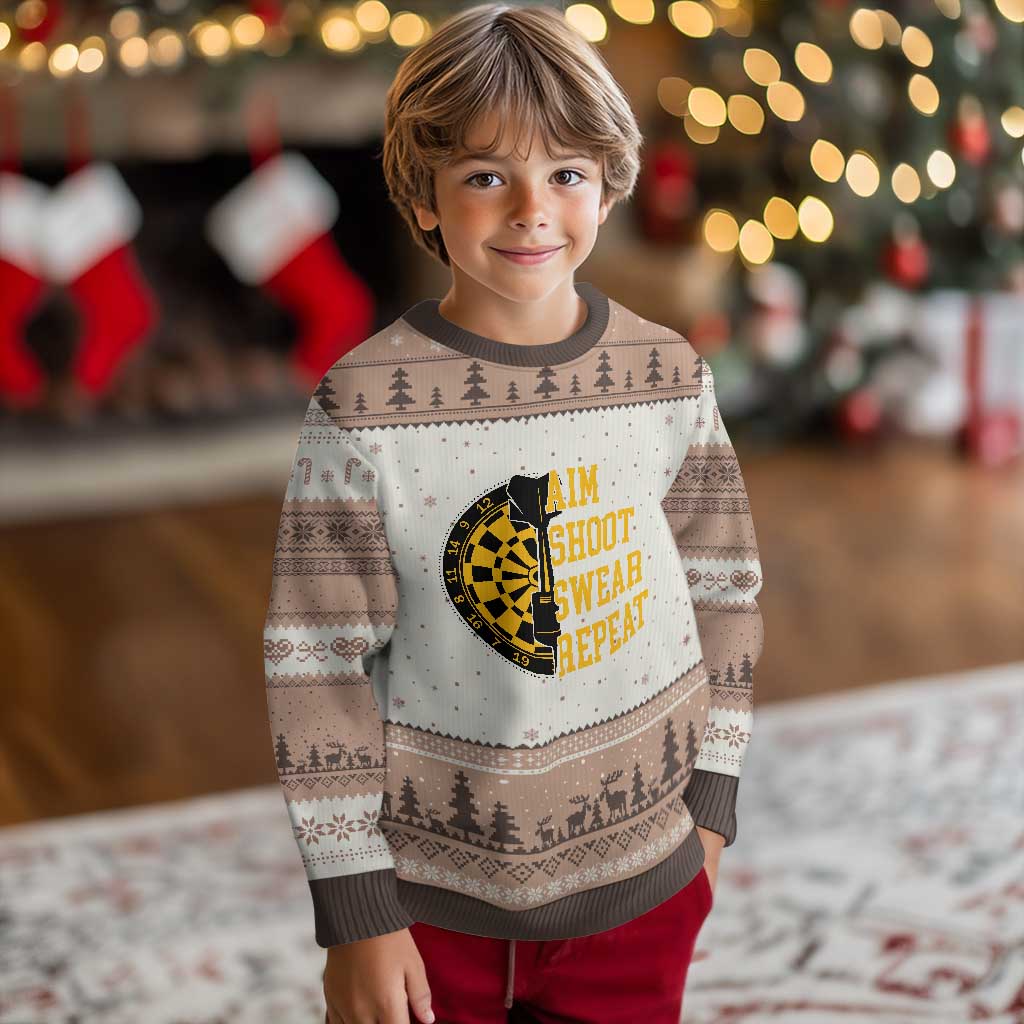 Funny Darts Retro Vintage Ugly Christmas Sweater Aim Shoot Swear Repeat Dartist Gift - Wonder Print Shop