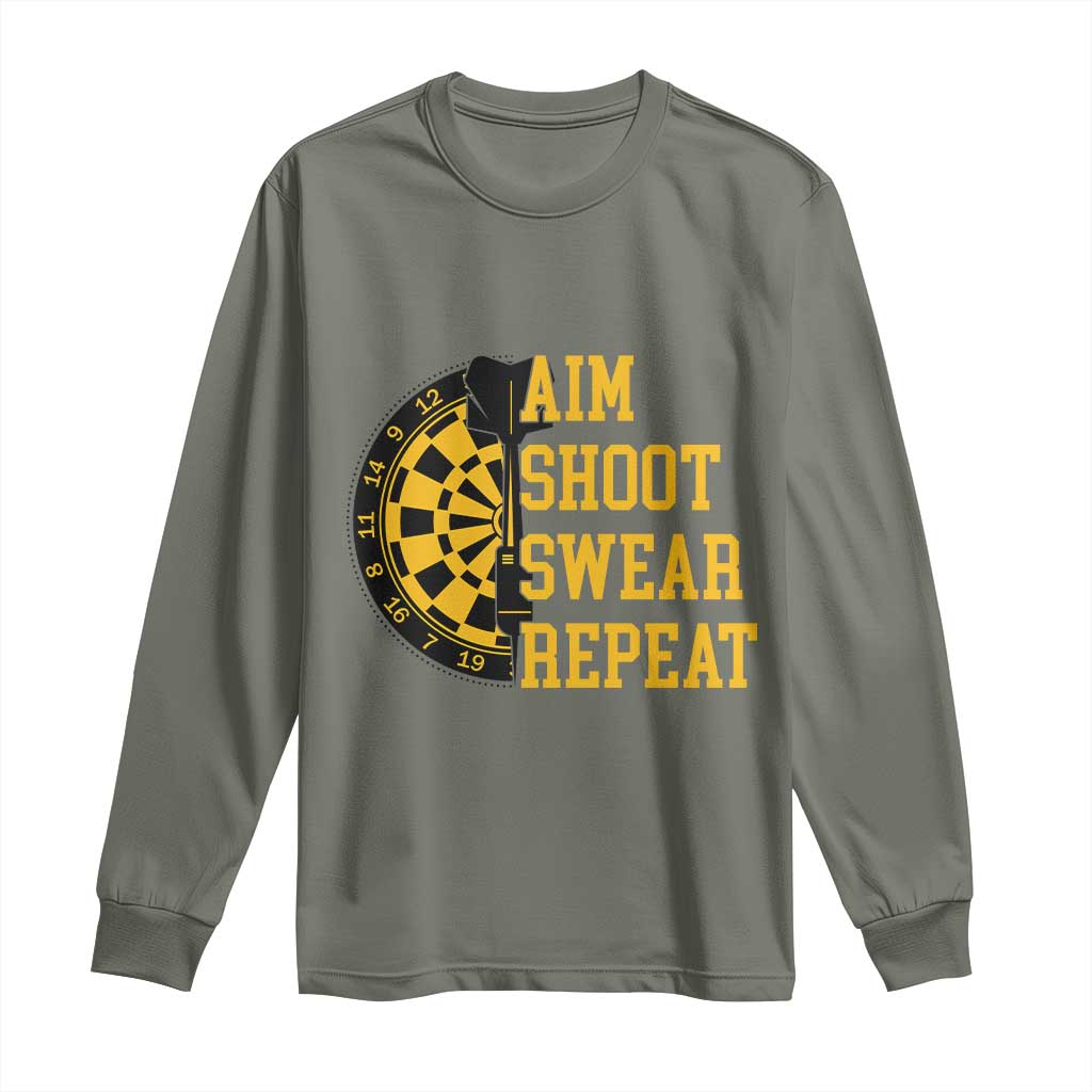 Funny Darts Retro Vintage Long Sleeve Shirt Aim Shoot Swear Repeat Dartist Gift - Wonder Print Shop