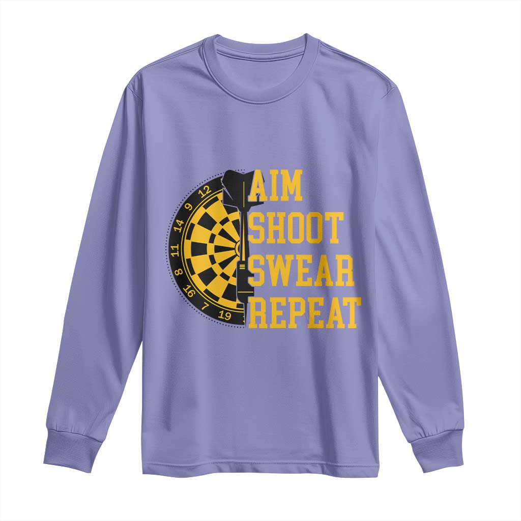 Funny Darts Retro Vintage Long Sleeve Shirt Aim Shoot Swear Repeat Dartist Gift - Wonder Print Shop