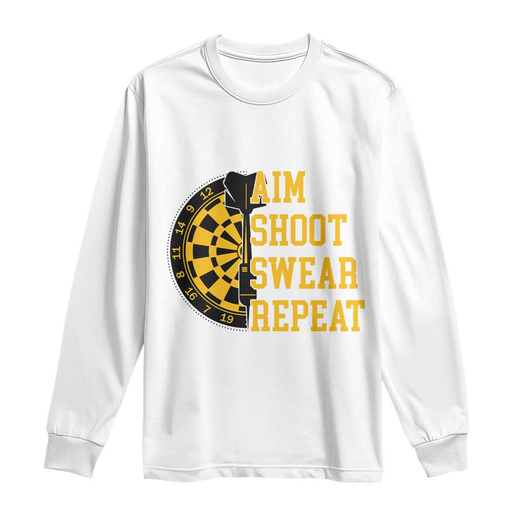 Funny Darts Retro Vintage Long Sleeve Shirt Aim Shoot Swear Repeat Dartist Gift - Wonder Print Shop