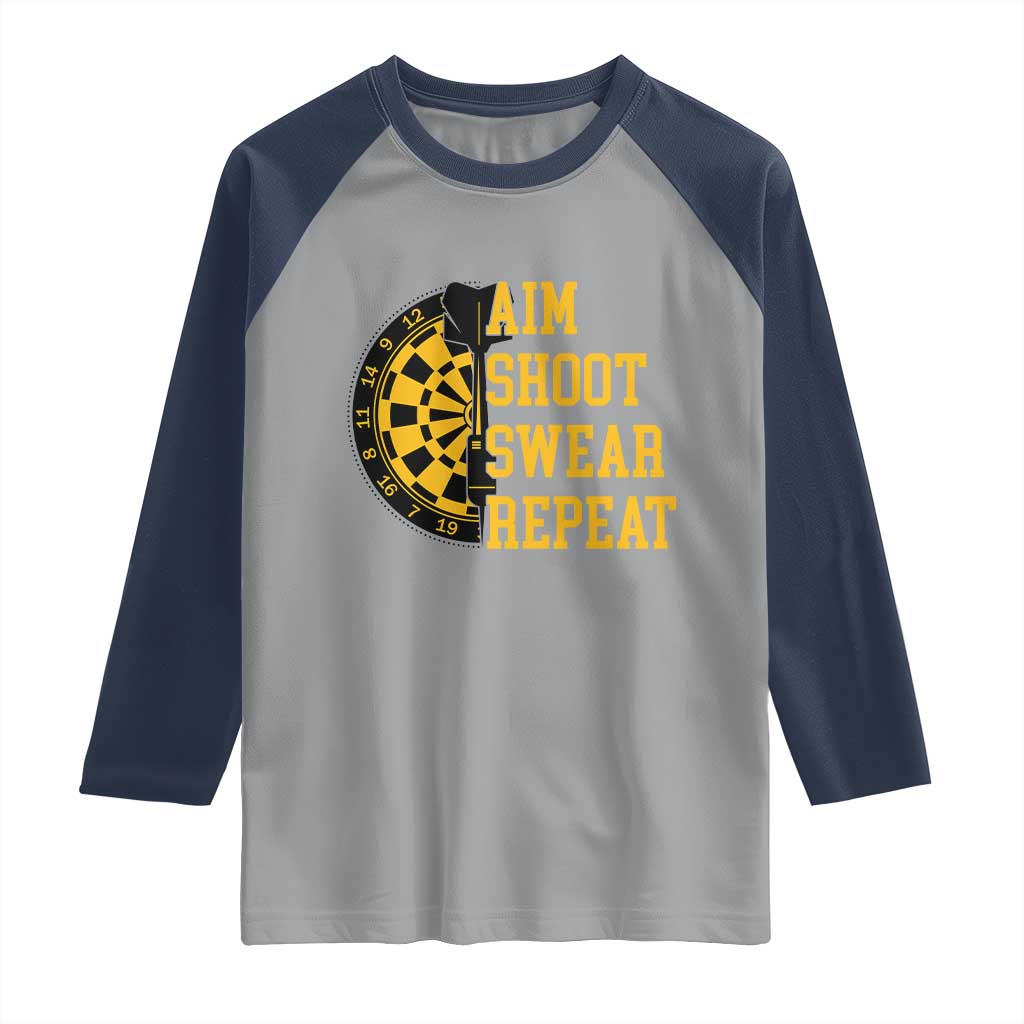 Funny Darts Retro Vintage Raglan Shirt Aim Shoot Swear Repeat Dartist Gift - Wonder Print Shop