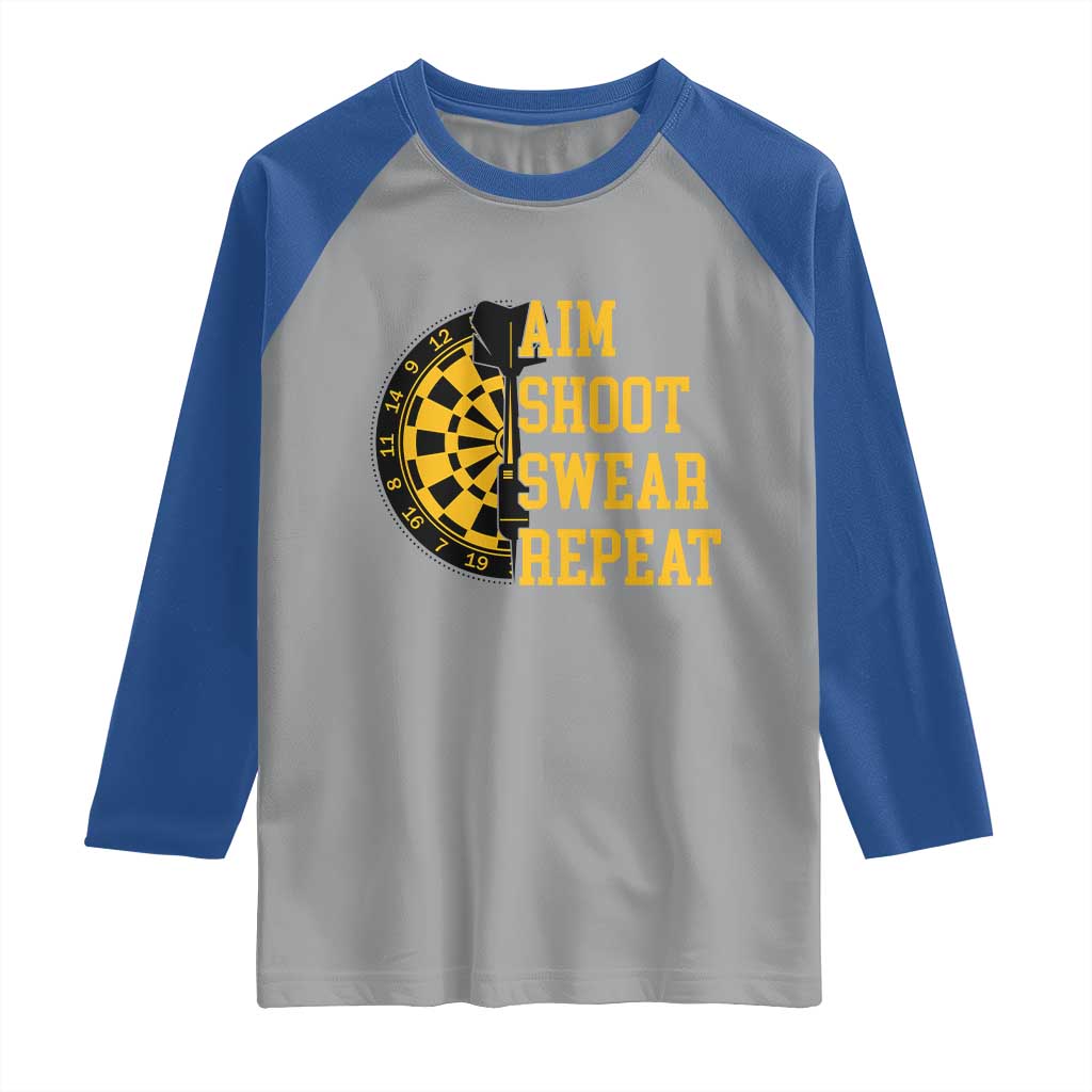 Funny Darts Retro Vintage Raglan Shirt Aim Shoot Swear Repeat Dartist Gift - Wonder Print Shop