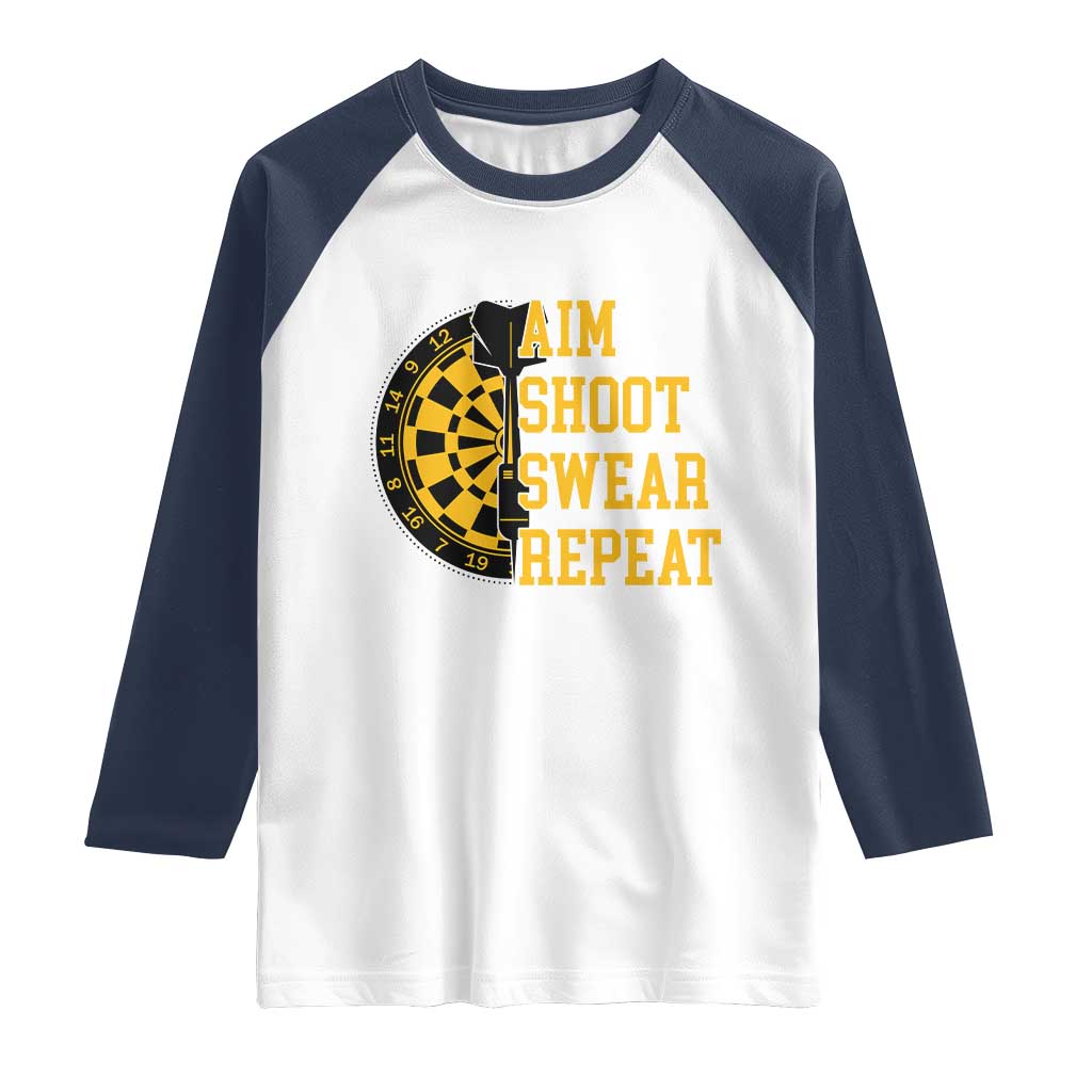 Funny Darts Retro Vintage Raglan Shirt Aim Shoot Swear Repeat Dartist Gift - Wonder Print Shop