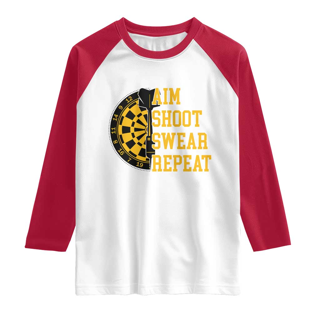 Funny Darts Retro Vintage Raglan Shirt Aim Shoot Swear Repeat Dartist Gift - Wonder Print Shop