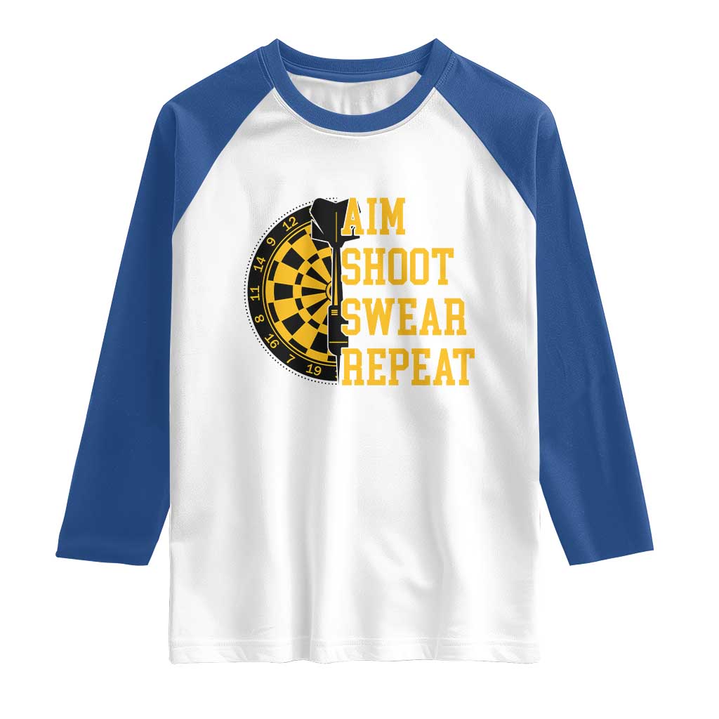 Funny Darts Retro Vintage Raglan Shirt Aim Shoot Swear Repeat Dartist Gift - Wonder Print Shop