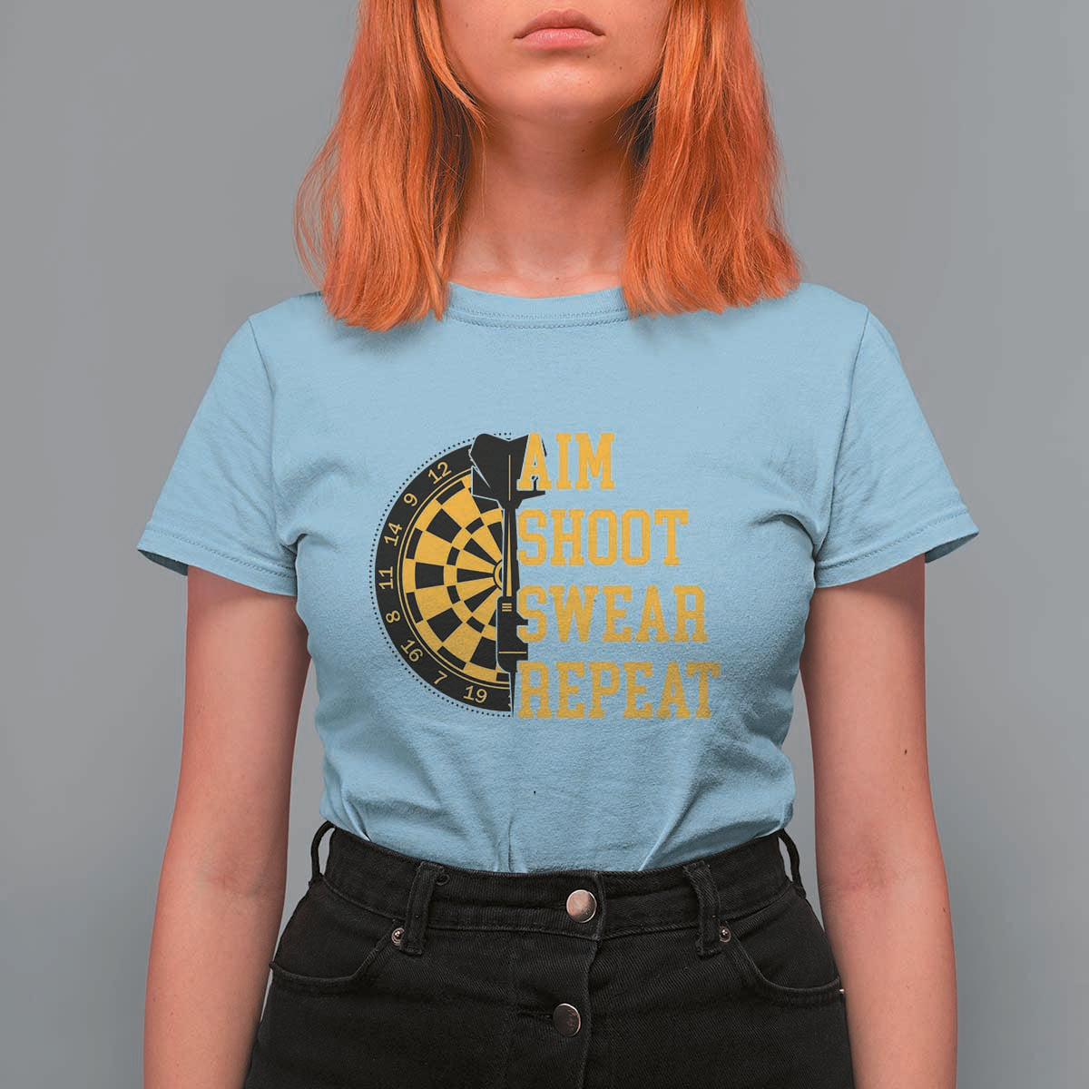 Funny Darts Retro Vintage T Shirt For Women Aim Shoot Swear Repeat Dartist Gift - Wonder Print Shop
