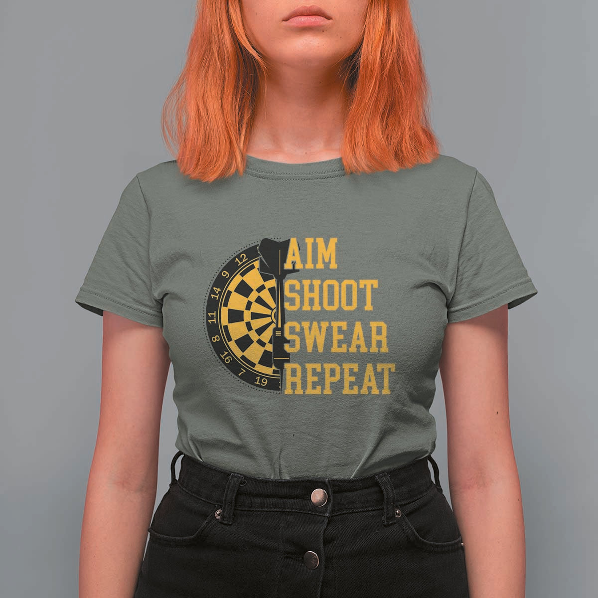 Funny Darts Retro Vintage T Shirt For Women Aim Shoot Swear Repeat Dartist Gift - Wonder Print Shop