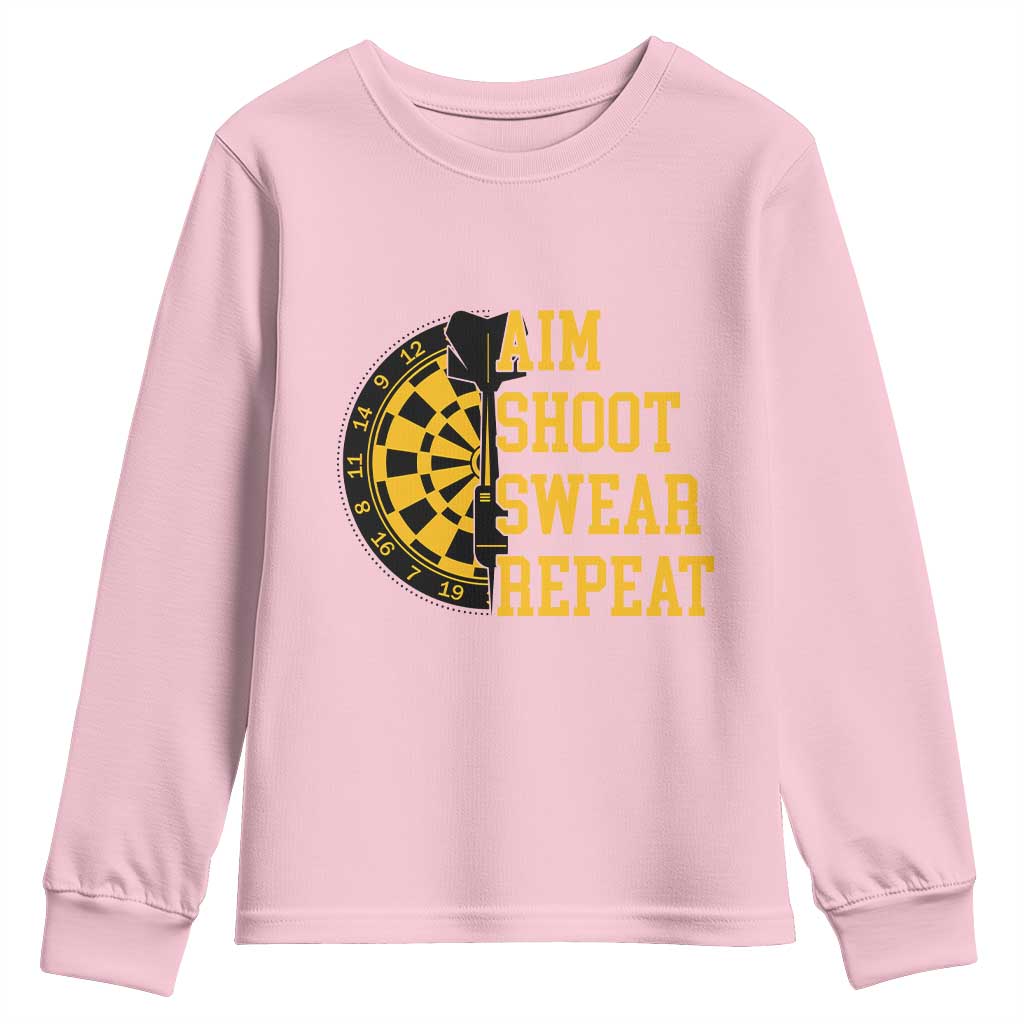 Funny Darts Retro Vintage Youth Sweatshirt Aim Shoot Swear Repeat Dartist Gift - Wonder Print Shop