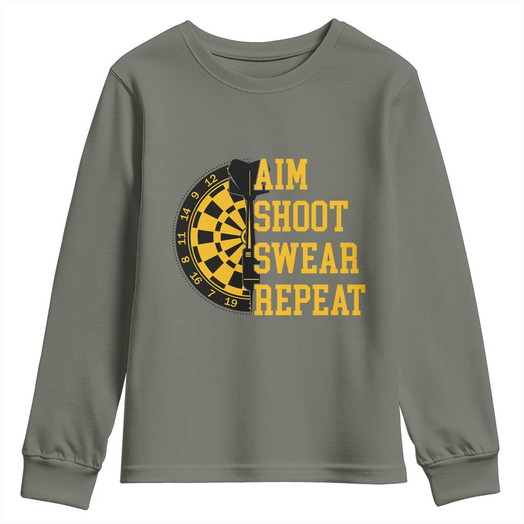 Funny Darts Retro Vintage Youth Sweatshirt Aim Shoot Swear Repeat Dartist Gift - Wonder Print Shop