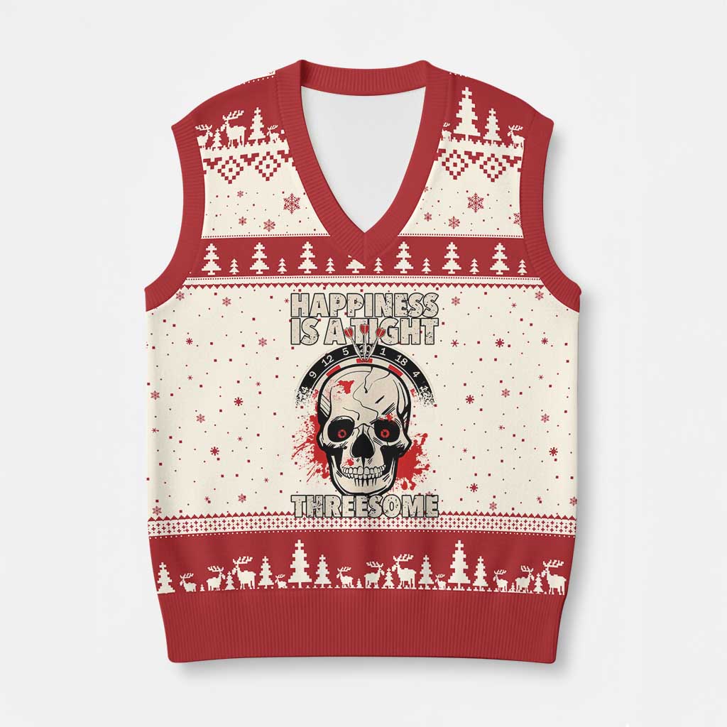 Happiness Is a Tight Threesome V-Neck Knit Sweater Vest Gothic Dart Player Gift - Wonder Print Shop