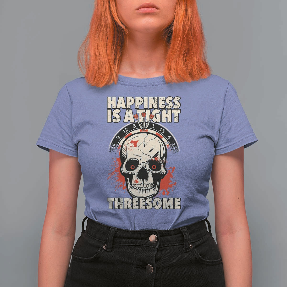 Happiness Is a Tight Threesome T Shirt For Women Gothic Dart Player Gift - Wonder Print Shop