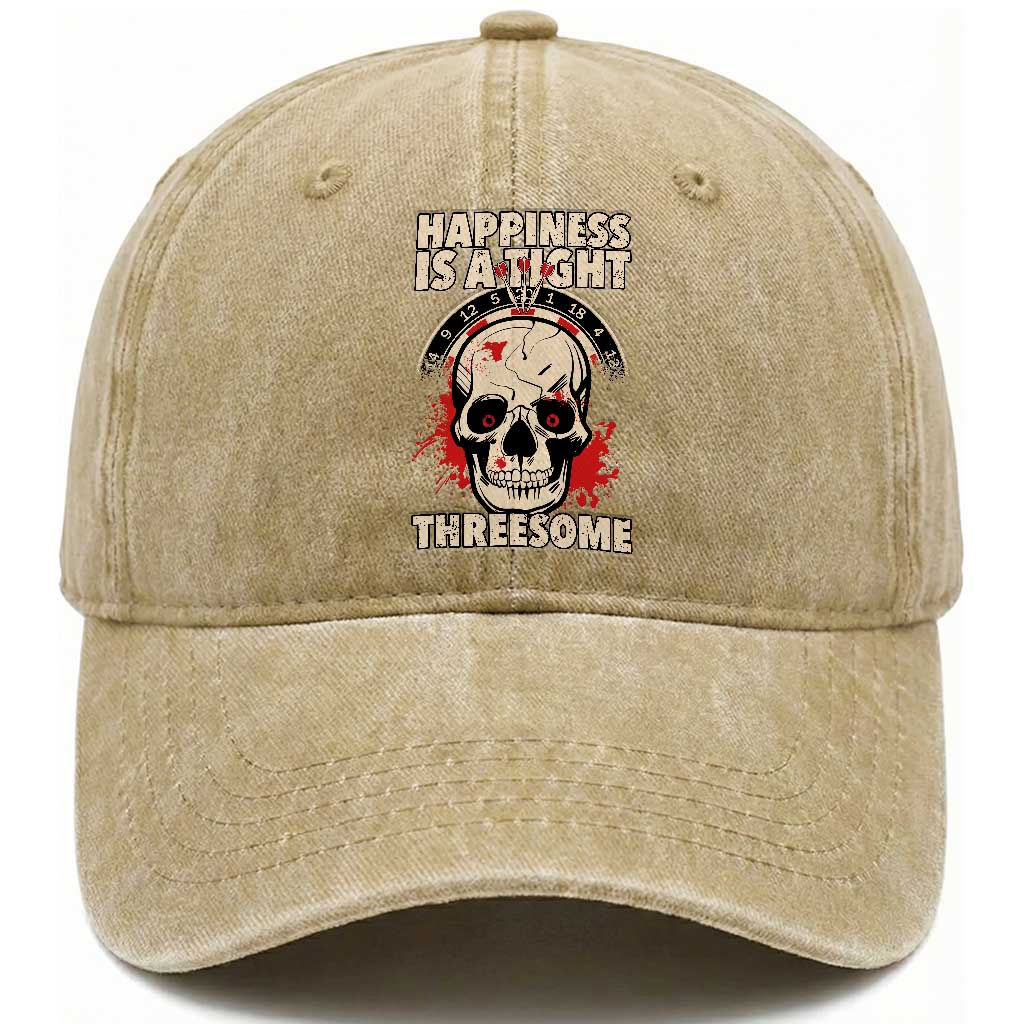 Happiness Is a Tight Threesome Washed Cotton Baseball Cap Gothic Dart Player Gift