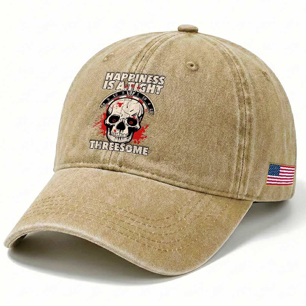 Happiness Is a Tight Threesome Washed Cotton Baseball Cap Gothic Dart Player Gift