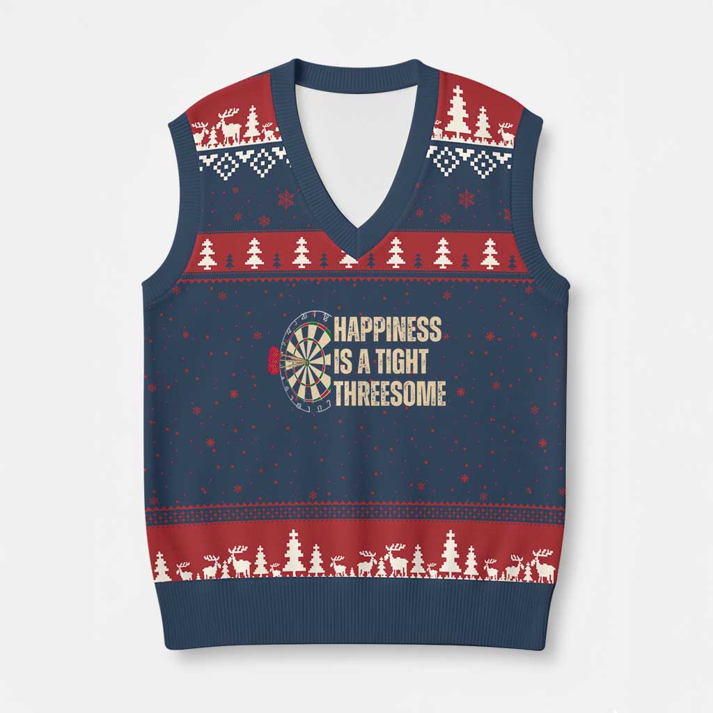 Funny Darts Happiness Is A Tight Threesome V-Neck Knit Sweater Vest Vintage Dartist Gift - Wonder Print Shop