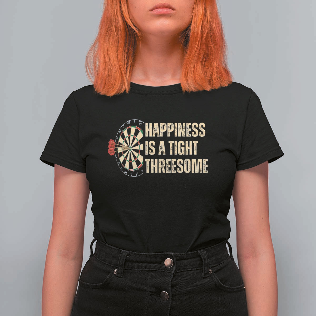 Funny Darts Happiness Is A Tight Threesome T Shirt For Women Vintage Dartist Gift - Wonder Print Shop