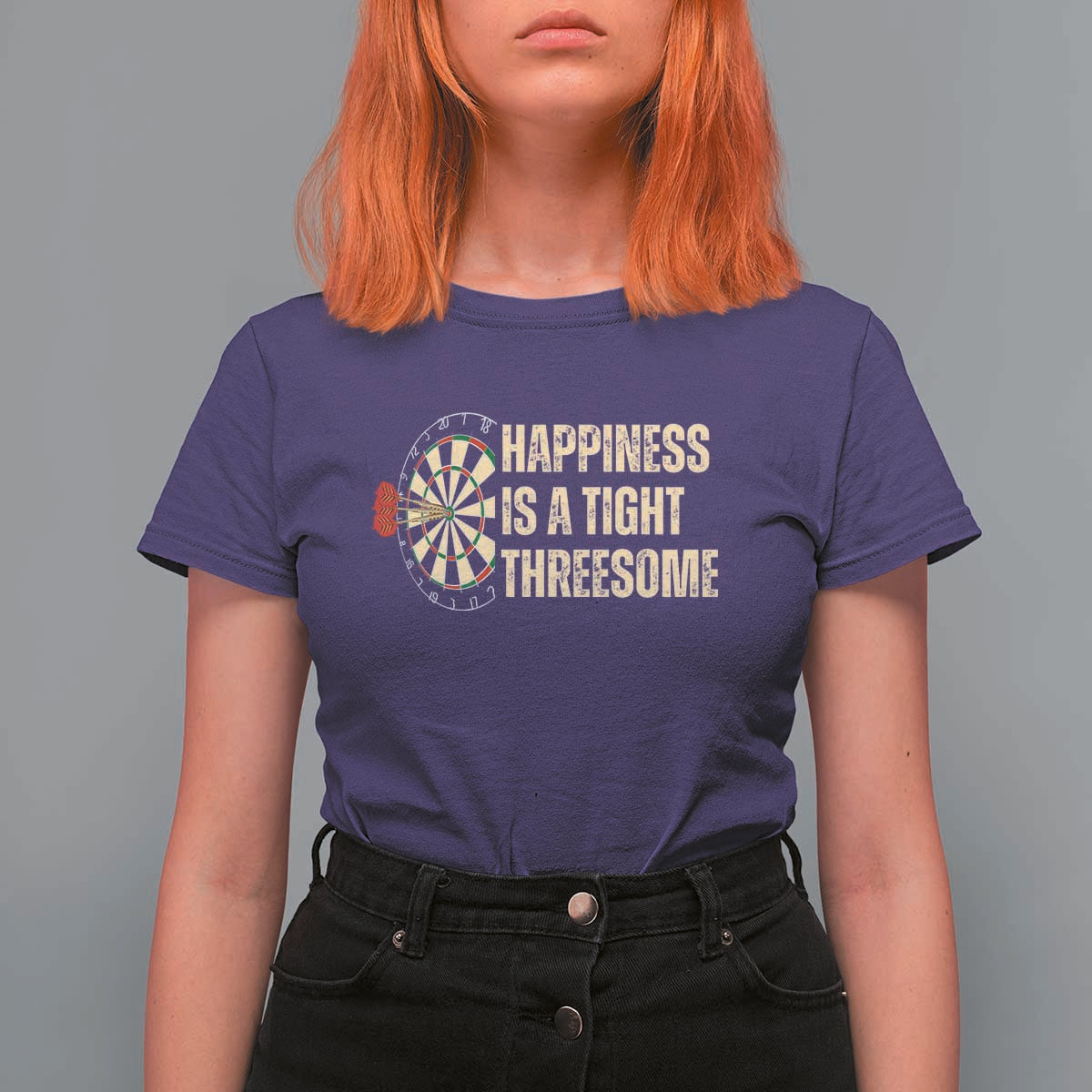 Funny Darts Happiness Is A Tight Threesome T Shirt For Women Vintage Dartist Gift - Wonder Print Shop