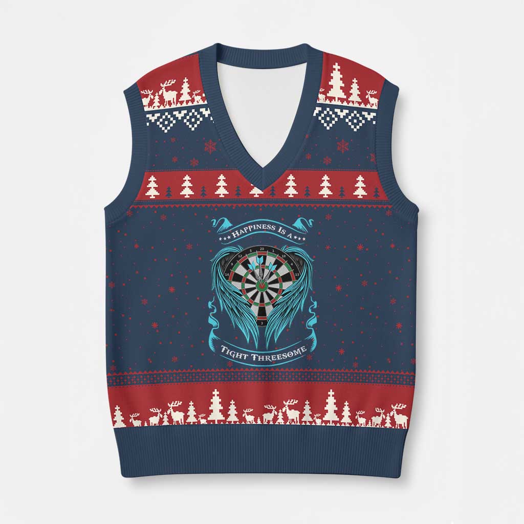 Dart Player Sport V-Neck Knit Sweater Vest Darts Happiness Is A Tight Threesome - Wonder Print Shop