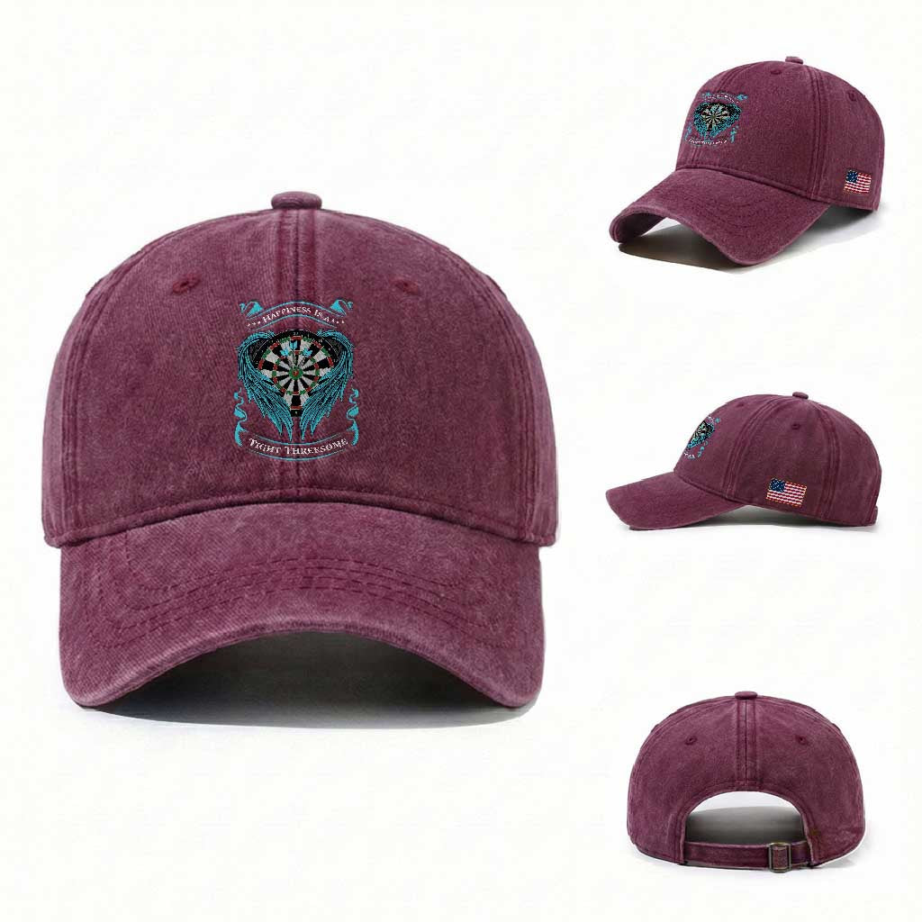 Dart Player Sport Washed Cotton Baseball Cap Darts Happiness Is A Tight Threesome