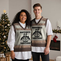 Dirty Joke Darts Gift V-Neck Knit Sweater Vest Darts Happiness Is A Tight Threesome - Wonder Print Shop