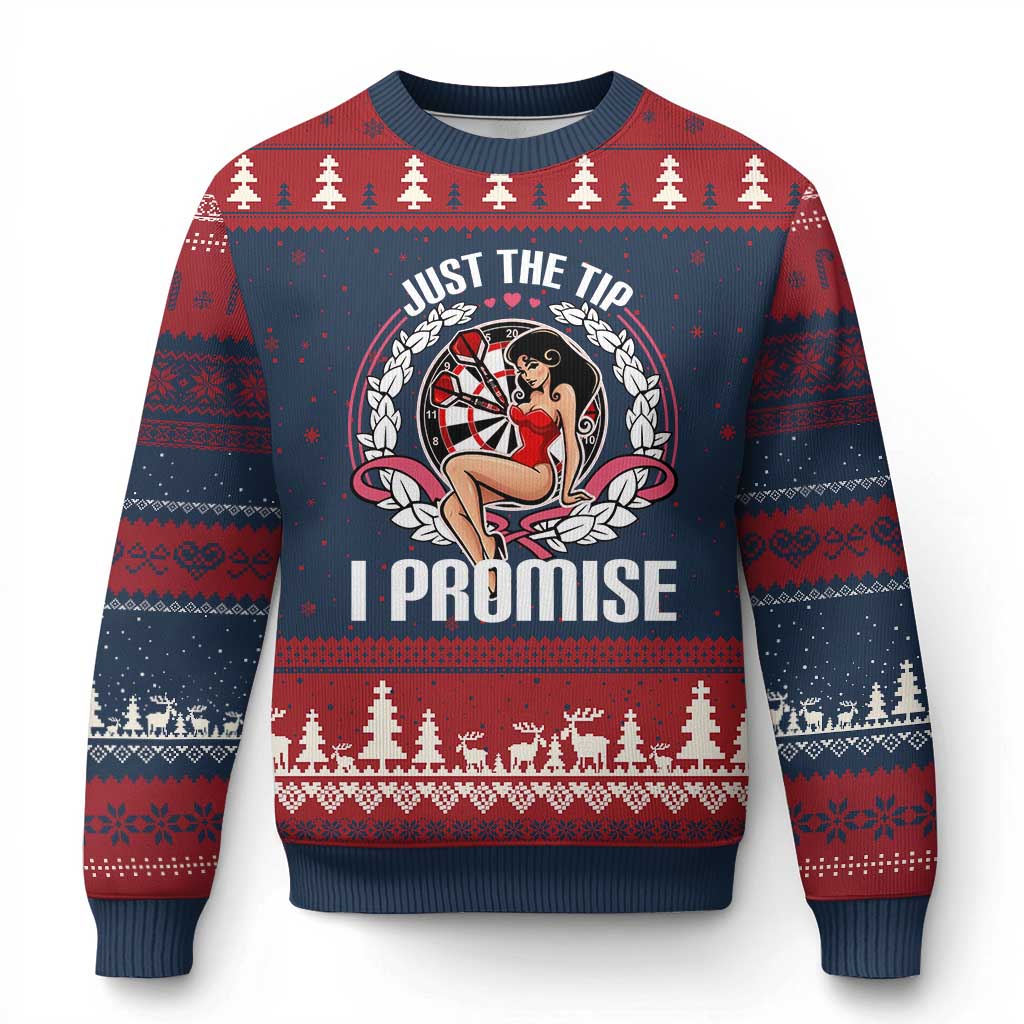 Just The Tip I Promise Ugly Christmas Sweater Funny Dart Player Quote For Pub Fans - Wonder Print Shop