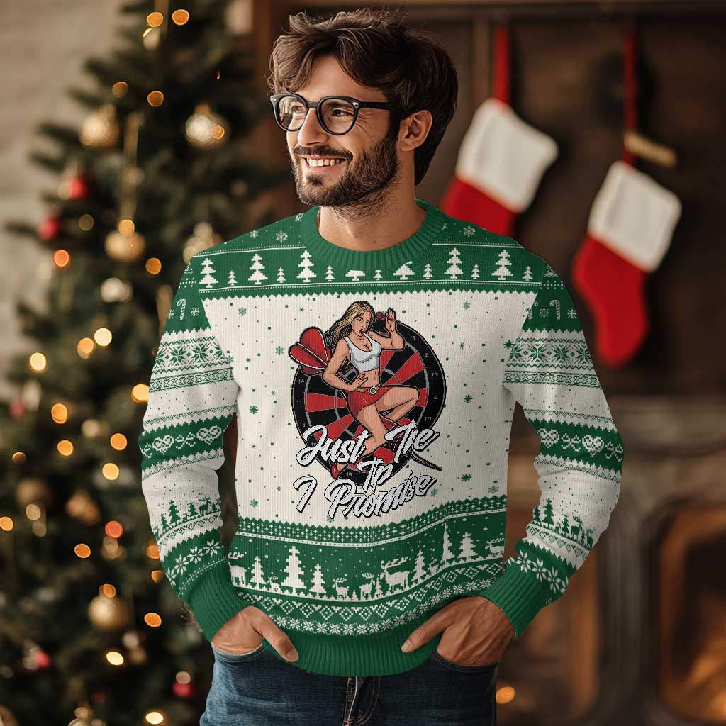 Just The Tip I Promise Ugly Christmas Sweater Sexy Pin Up Girl Dartist Gift - Wonder Print Shop