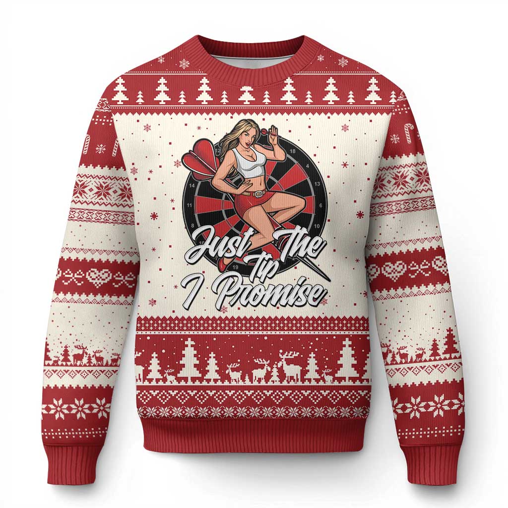 Just The Tip I Promise Ugly Christmas Sweater Sexy Pin Up Girl Dartist Gift - Wonder Print Shop