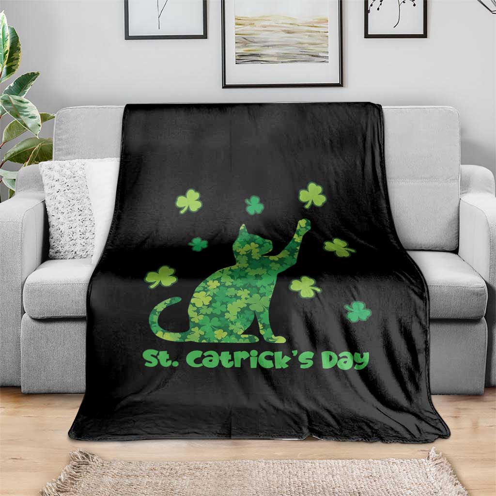Funny St Catricks Day Throw Blanket Lucky Shamrock Cat Saint Pattys