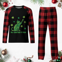 Funny St Catricks Day Plaid Pajama Set Lucky Shamrock Cat Saint Pattys