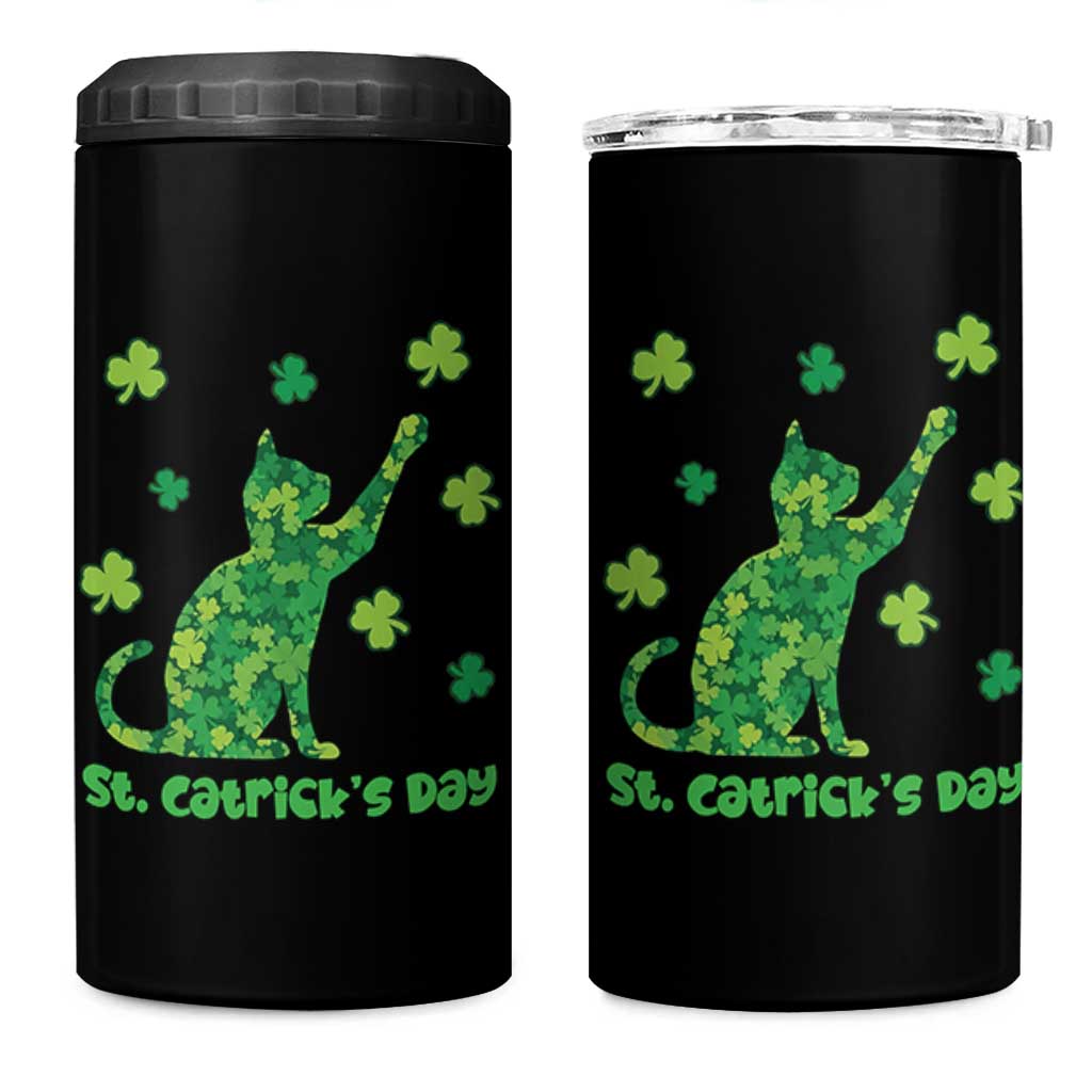 Funny St Catricks Day 4 in 1 Can Cooler Tumbler Lucky Shamrock Cat Saint Pattys
