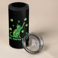 Funny St Catricks Day 4 in 1 Can Cooler Tumbler Lucky Shamrock Cat Saint Pattys