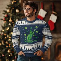 Funny St Catricks Day Ugly Christmas Sweater Lucky Shamrock Cat Saint Pattys