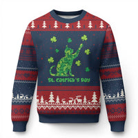 Funny St Catricks Day Ugly Christmas Sweater Lucky Shamrock Cat Saint Pattys